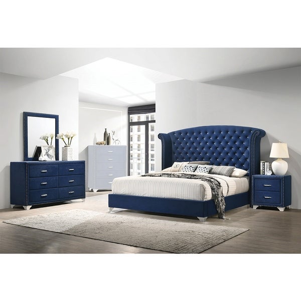 Eastern King Tufted Upholstered Bedroom Set in Blue - - 36135741