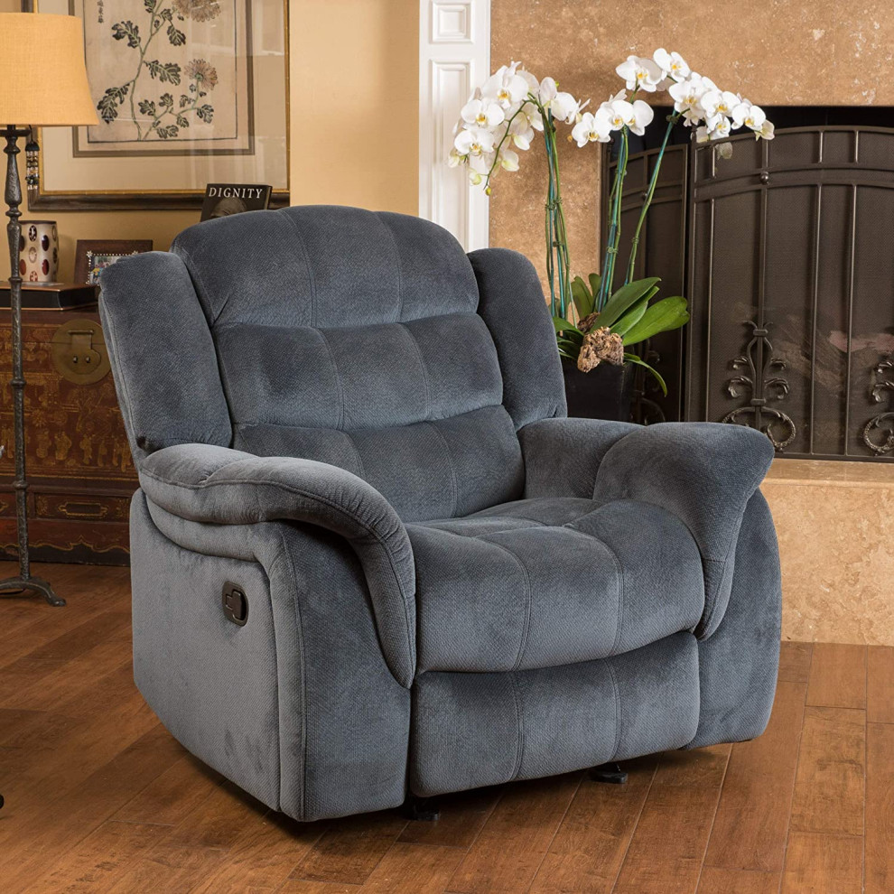 Contemporary Glider Recliner Chair  Tufted Cushioned Seat and Back  Steel   Transitional   Recliner Chairs   by Declusia  Houzz