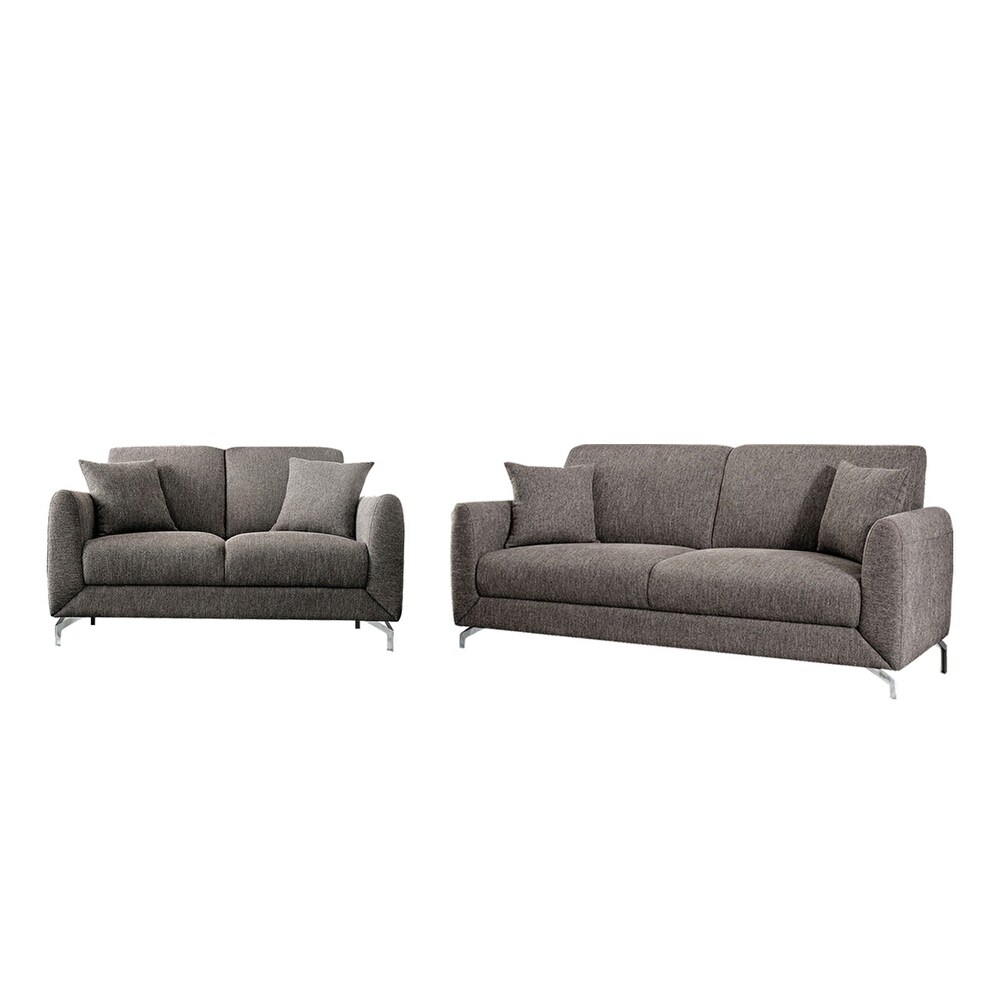 2 Piece Fabric Upholstered Sofa Set With Metal Feet