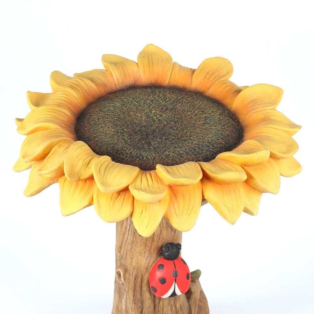 Luxen Home Polyresin Sunflower Bird Bath WHF816