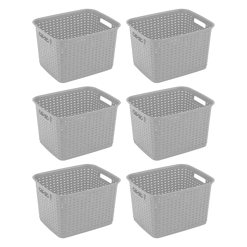 Sterilite Tall Wicker Weave Plastic Laundry Hamper Storage Basket， Gray (6 Pack)