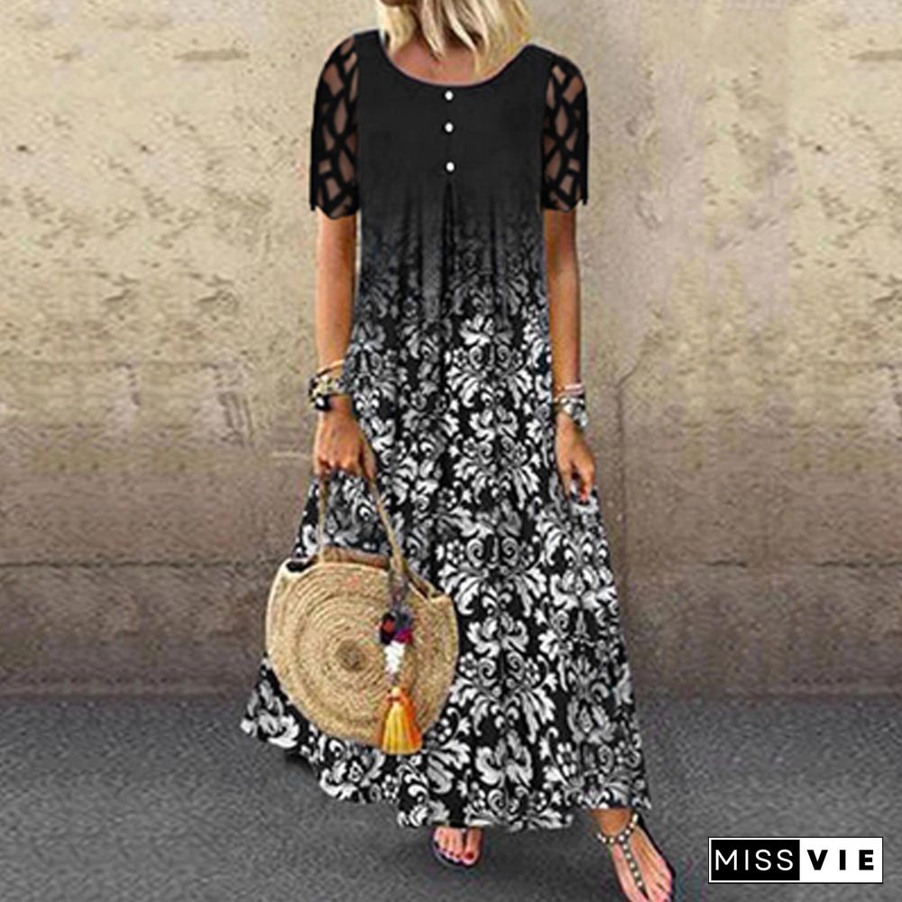 Women New Lace Half Sleeve Loose Floral Dress Autumn Harajuku Pullover A-Line Maxi Dress Retro Casual O-Neck Long Dress Vestidos