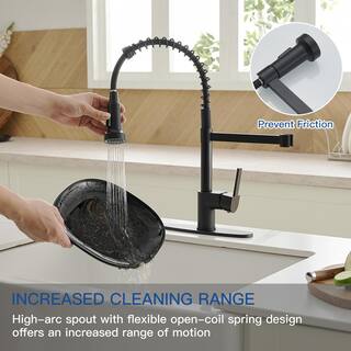 BWE Single-Handle Pull-Down Sprayer 2 Spray High Arc Kitchen Faucet With Deck Plate in Matte Black A-94009-Black