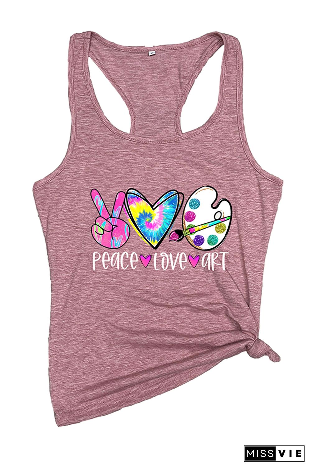 Peace Love Art Colorful Tie Dye Printed Sleeveless Tank Top Wholesale