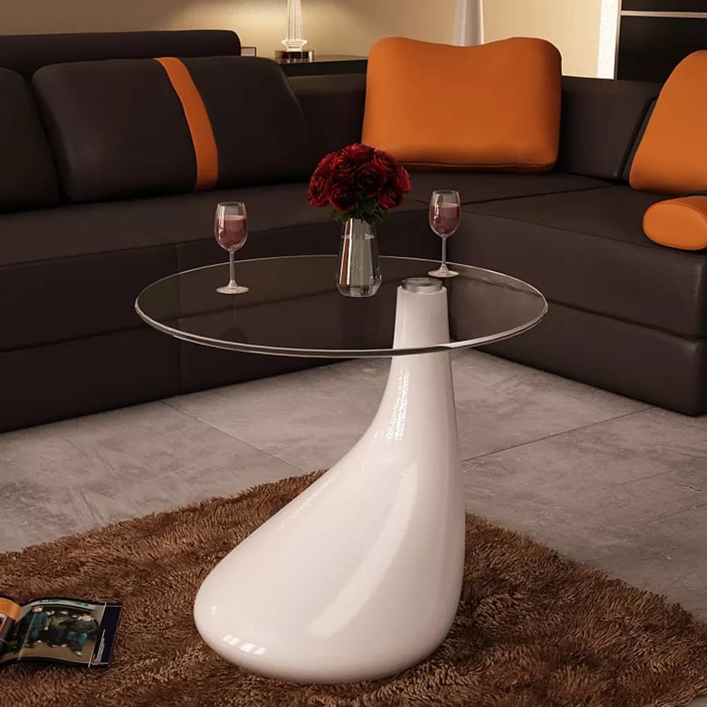 vidaXL 2x Coffee Tables with Round Glass Top High Gloss Gray Tea Table Set   Contemporary   Coffee Tables   by vidaXL LLC  Houzz