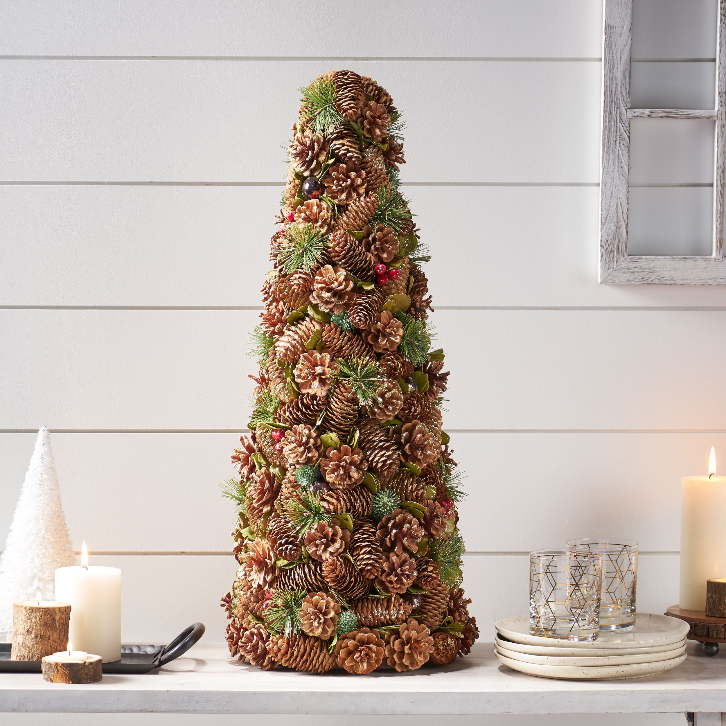 Sarkis Pre-Decorated Pine Cone and Glitter Unlit Artificial Tabletop Christmas Tree