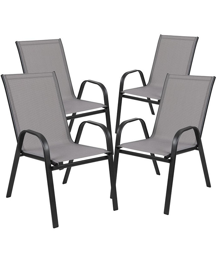 MERRICK LANE Set Of 4 Manado Series Metal Stacking Patio Chairs With Flex Comfort Material