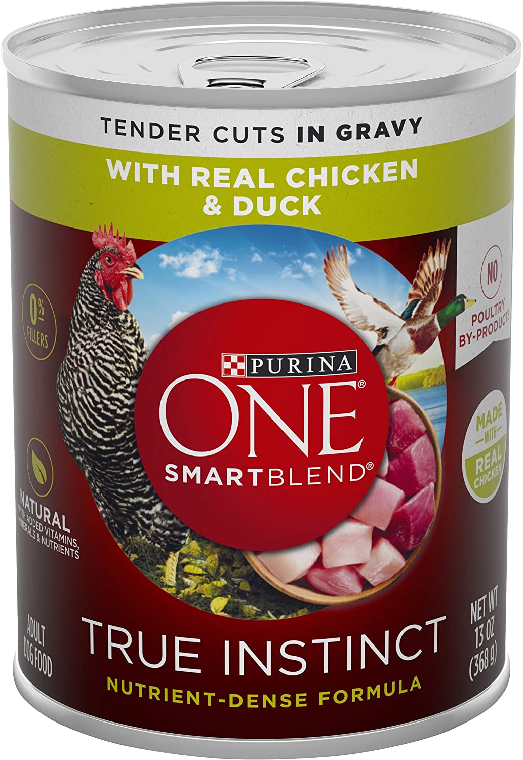 Purina ONE Natural Gravy Wet Dog Food， SmartBlend True Instinct Tender Cuts With Real Chicken and Duck - (12) 13 oz. Cans