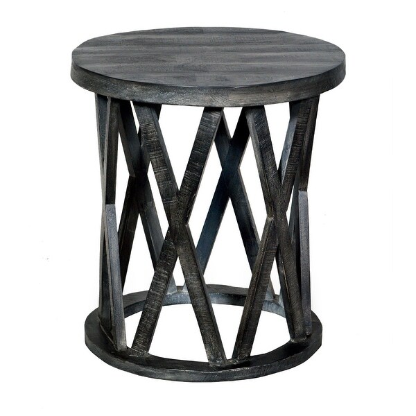 22 Inch Farmhouse Style Round Wooden End Table with Airy Base， Gray