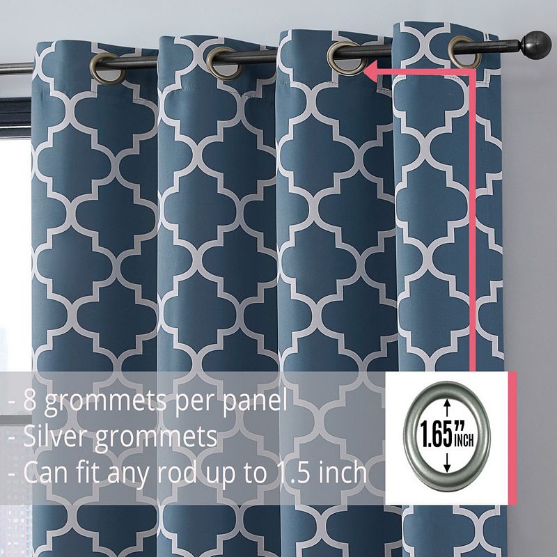 THD Royal Lattice Decorative Blackout Thermal Privacy Room Darkening Grommet Window Drapes Curtain Panels Bedroom - Set of 2