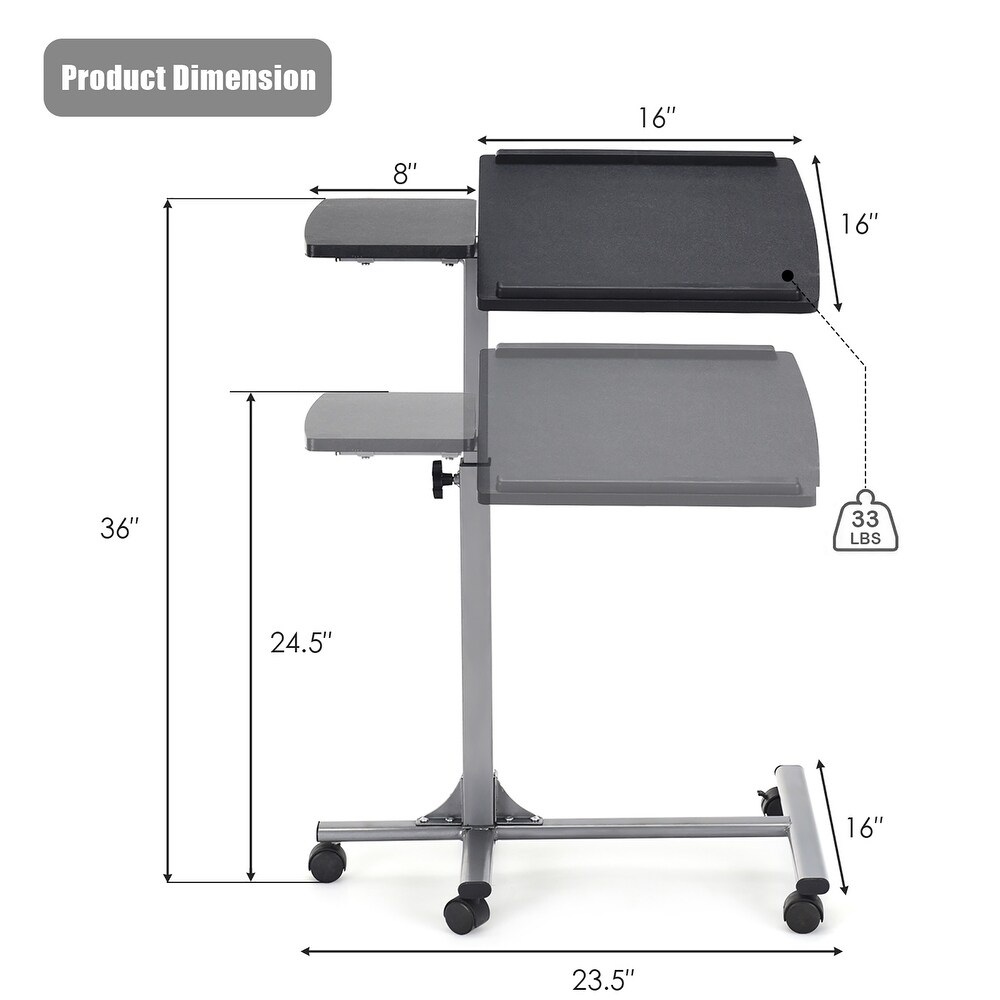 Rolling Laptop Desk Cart Notebook Desk Stand Height Angle Adjustable