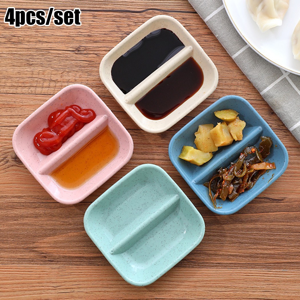 QIFEI 4Pcs Dipping Bowls Set， Ramekins for Baking Creme Brulee， Wheat Straw Soy Sauce Dish for BBQ Sauce，Tomato Sauce， Honey Mustard and Soy Sauce， and Other Party Serving Bowls Set Fix Color