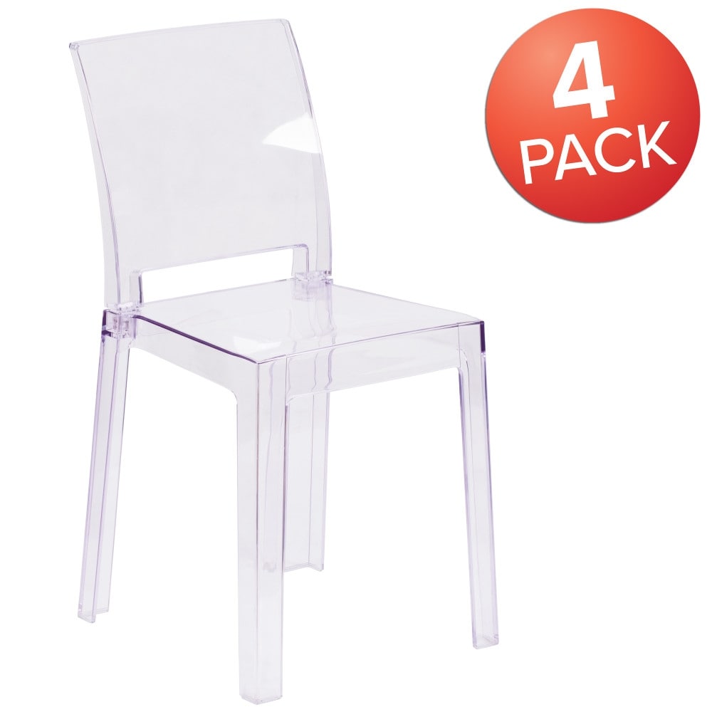 4 Pack Chair with Square Back in Transparent Crystal   Wedding Chairs