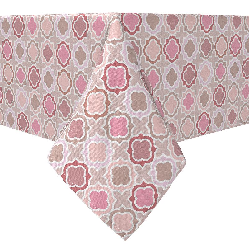 Square Tablecloth， 100% Cotton， 60x60， Pink Geometric Tiles