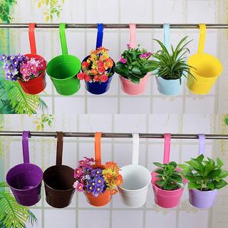 Agfabric Pink Flower Pots Vertical Hanging Planters Wall Mount Planter Holder Iron Pots for Fence Decor and Balcony (1-Pack) MPRPDI6PI1