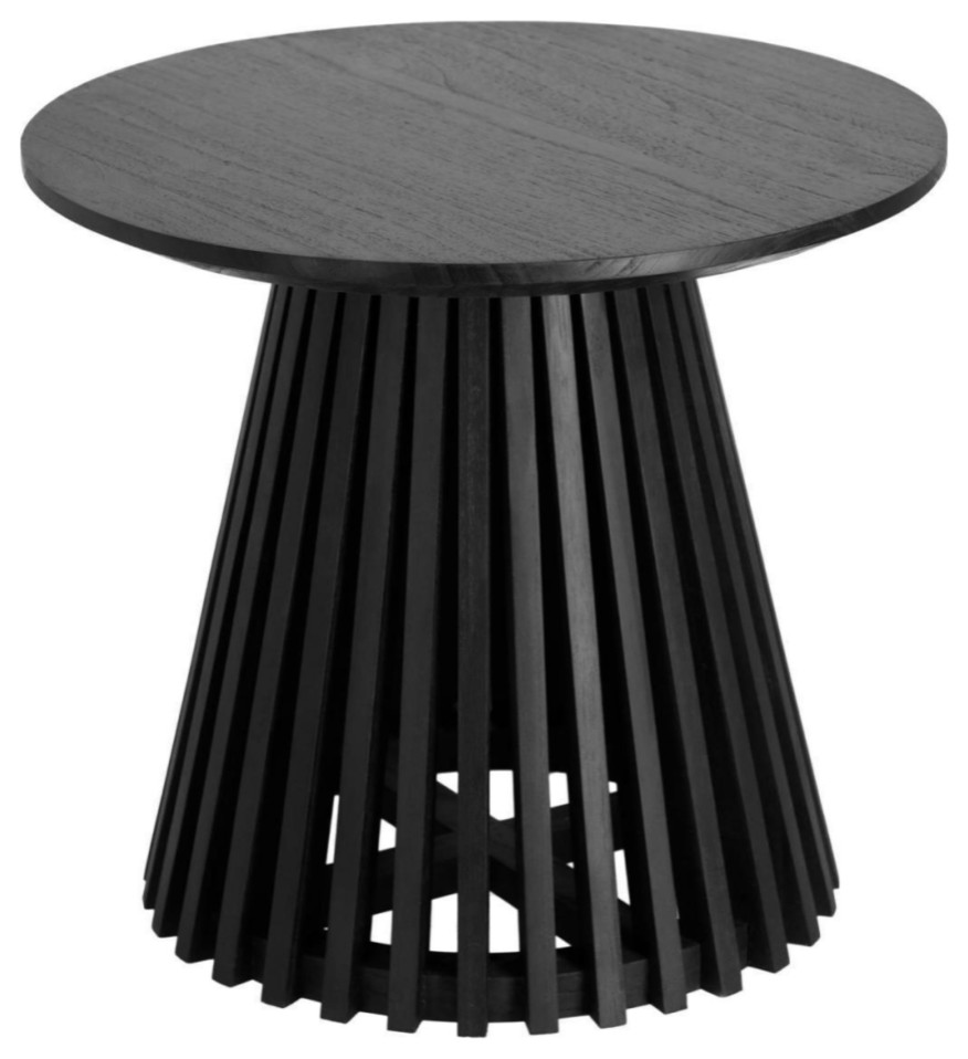 Round Black Teak Wood Pedestal Side Table  La Forma Irune   Transitional   Side Tables And End Tables   by Oroa   Distinctive Furniture  Houzz