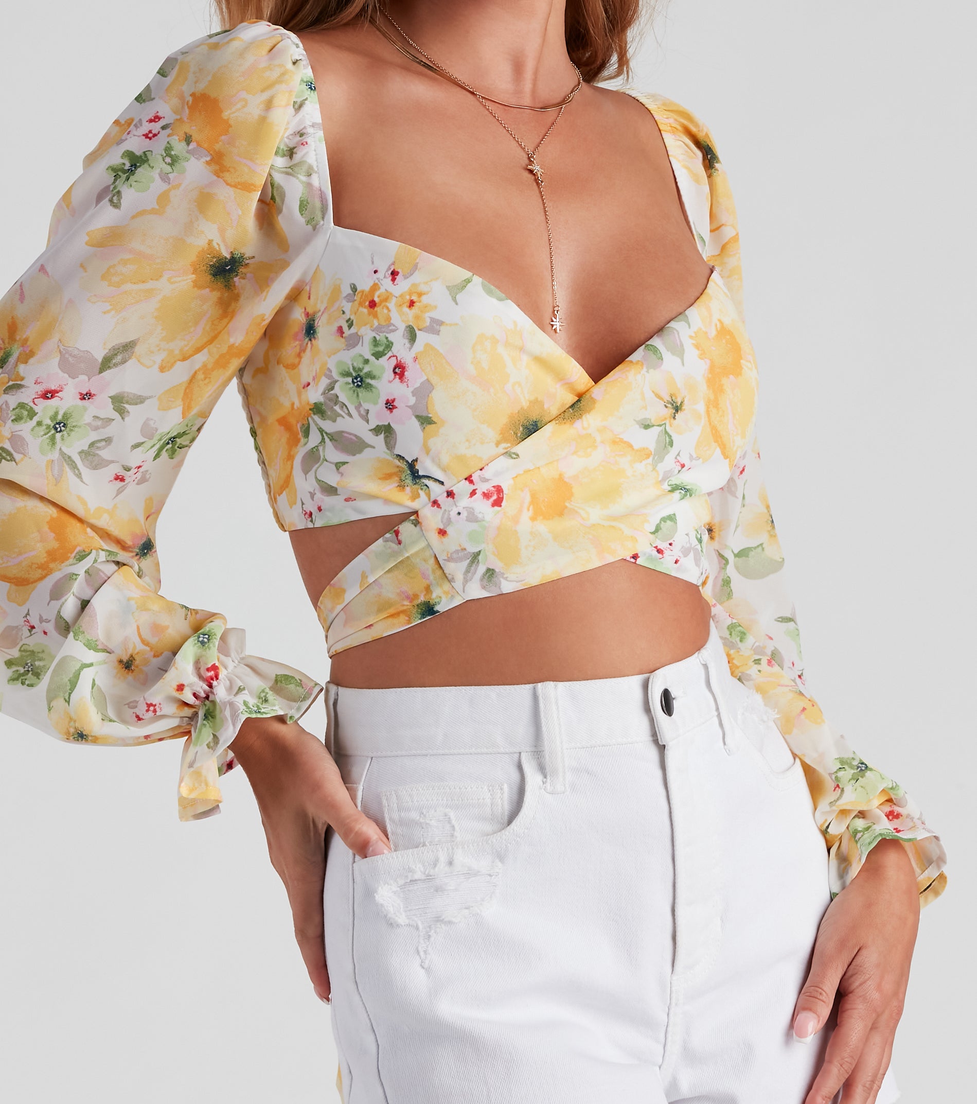 Floral Bloom Chiffon Crop Top