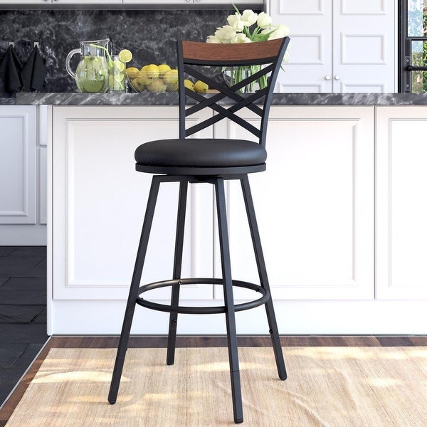 Lesley Adjustable Swivel Barstool， Black Faux Leather， Set Of 3 - as show