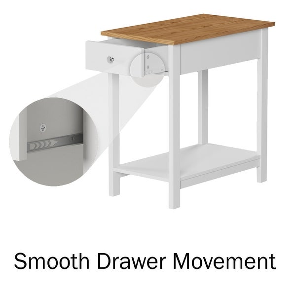 End Table with Drawer �C White and Oak Nightstands Set of 2 by Lavish Home