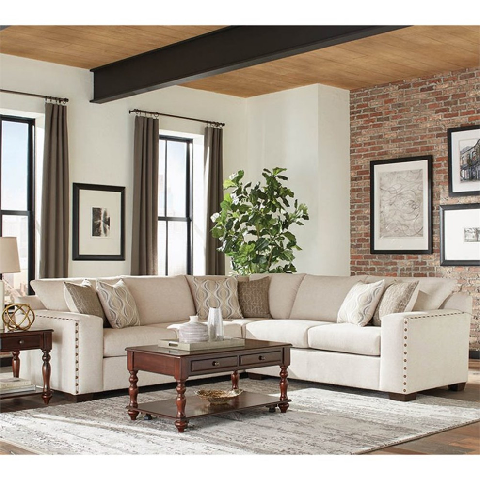 Coaster Aria Chenille Corner Sectional in Beige and Cappuccino   Transitional   Sectional Sofas   by Homesquare  Houzz