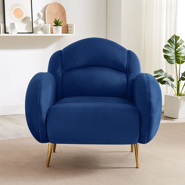 VANOMi 35.45'' Wide Velvet Mid-century Modern Accent Chair， Euro-style Armchair with Gold Metal Legs