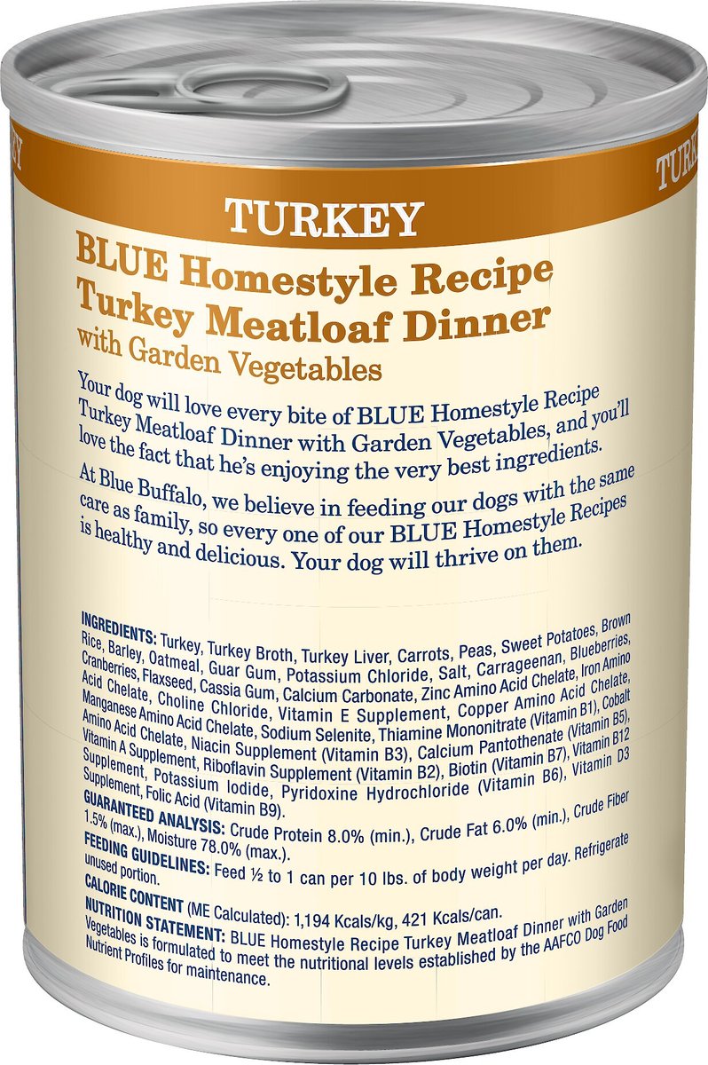 Blue Buffalo Homestyle Recipe Turkey Meatloaf Dinner with Garden Vegetables Canned Dog Food