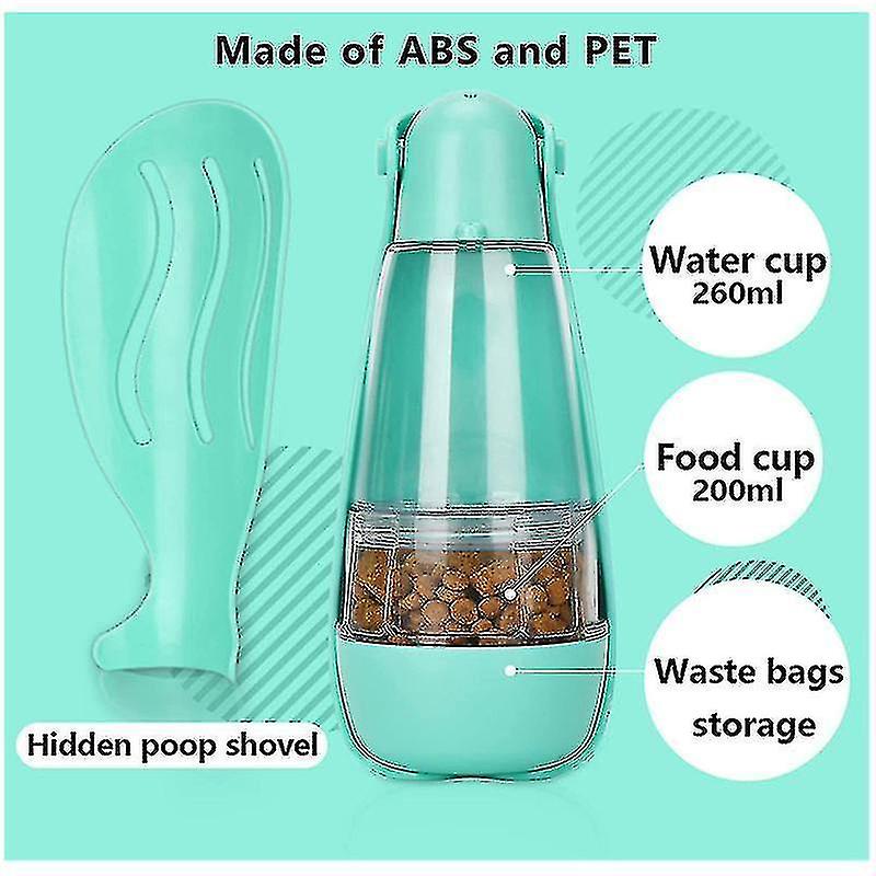 Dog Water Bottle， 3-in-1 Portable Travel Drinking Bottle 260 Ml And Dry Food Bottle Compartment， Dog