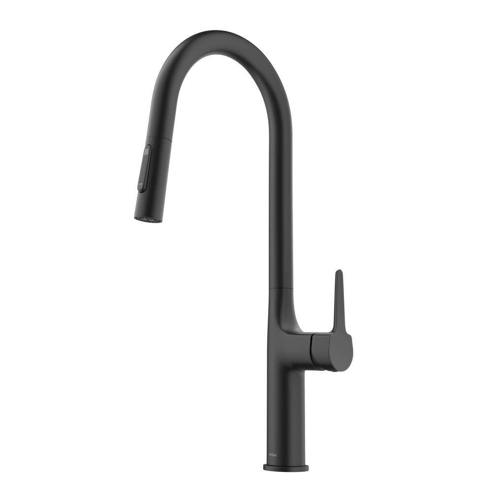 KRAUS Oletto Single Handle Pull Down Sprayer Kitchen Faucet in Matte Black KPF-3101MB