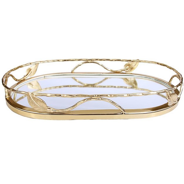 Classic Touch Oval Shaped Mirror Tray With Gold Leaf Design 16 quot l