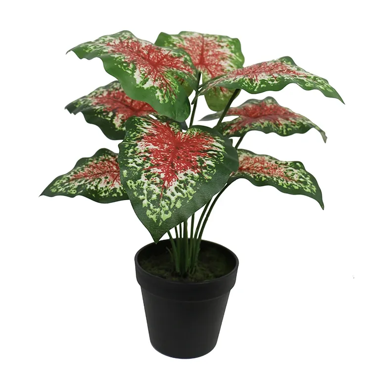 indoor room decor 35cm faux red color caladium bonsai