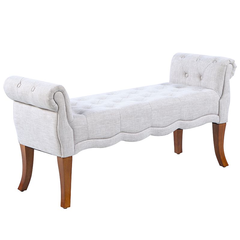 HOMCOM Traditional Style Entryway Bed End Shoe Bench with Button Tufted and Rounded Arm for Living Room Beige