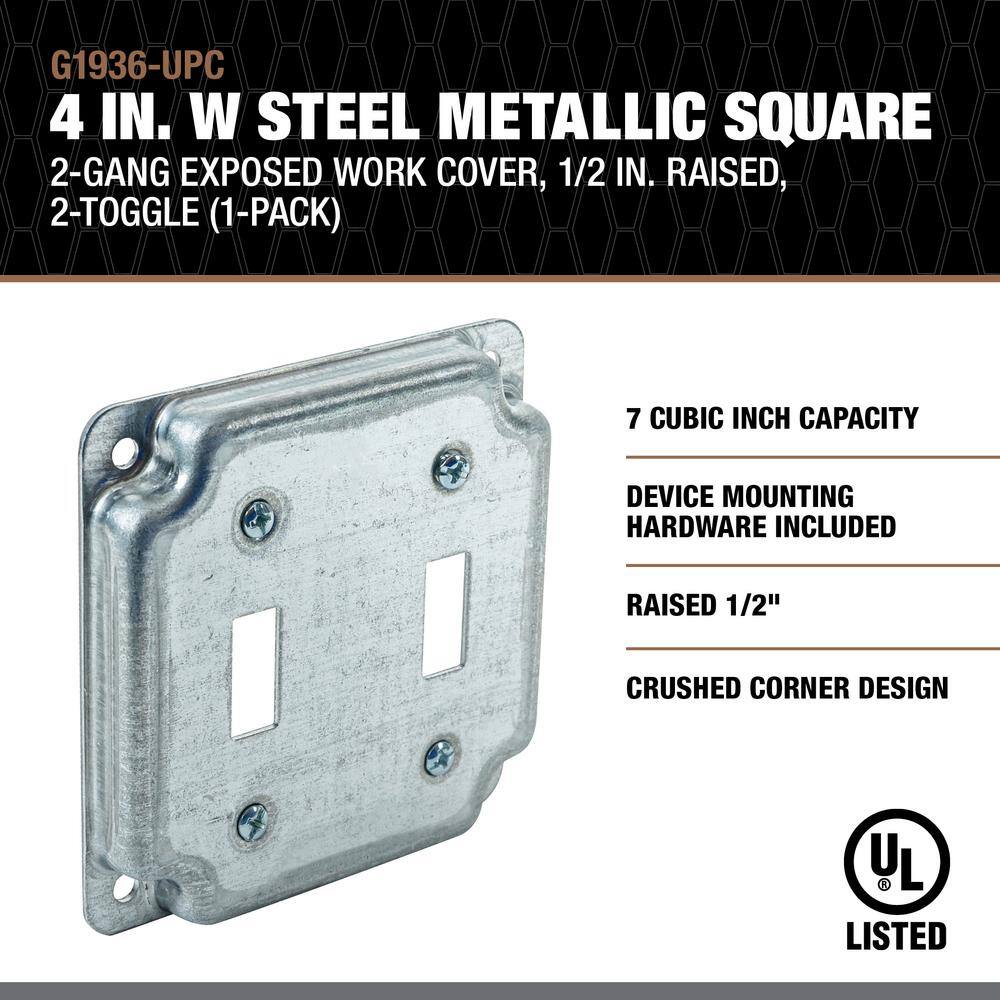 Southwire 4 in. Steel Metallic Square Cover 12 in Raised 2-Toggle (1-Pack) G1936-UPC