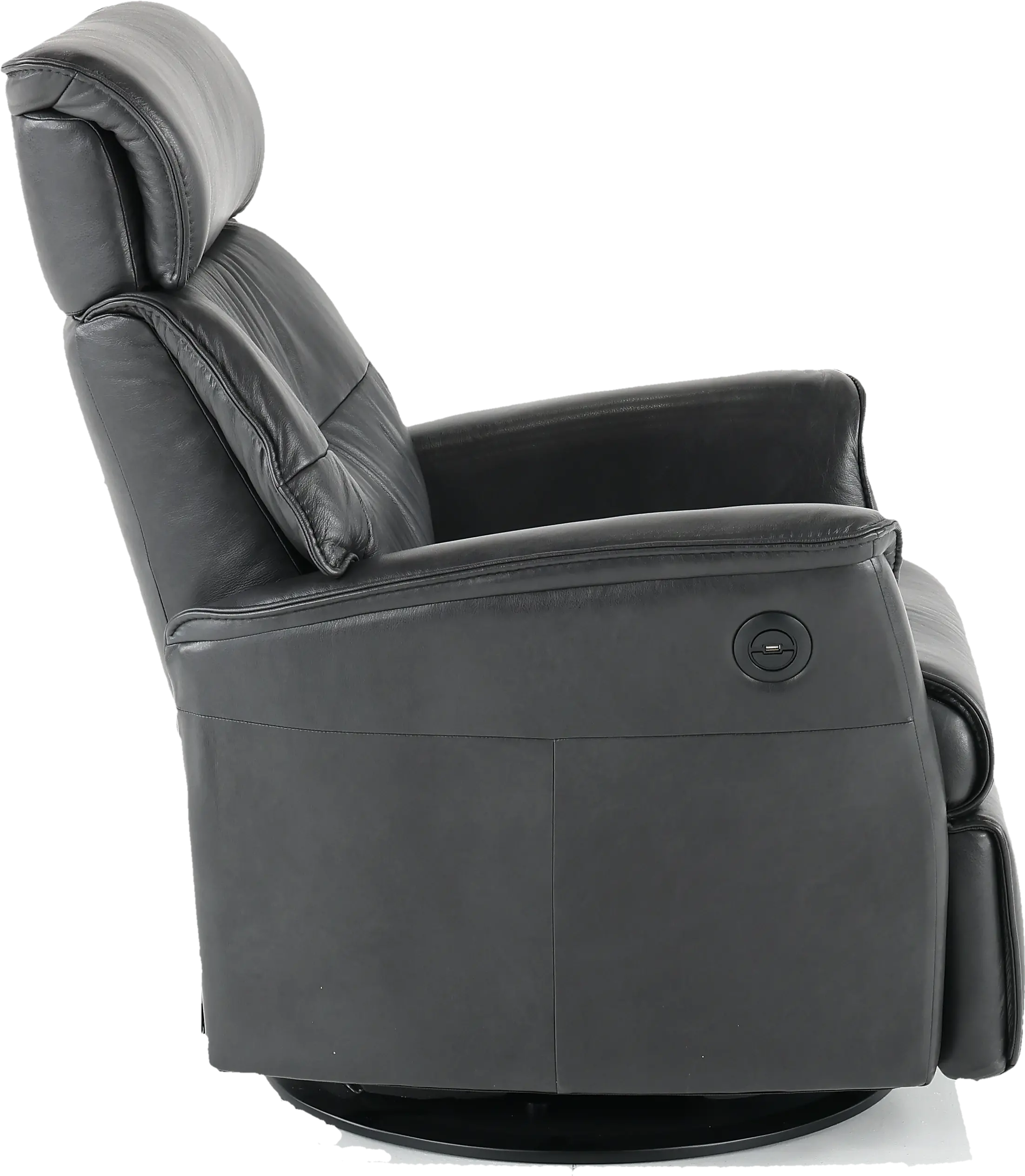 Captain Charcoal Gray Large Leather Swivel Glider Power Recliner