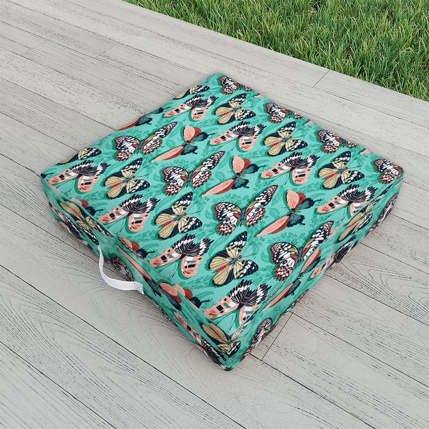 Heather Dutton Mariposa Boho Butterflies Aqua Outdoor Floor Cushion Deny Designs