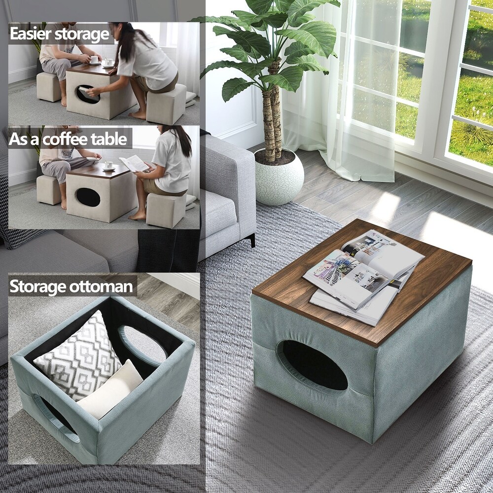 Modern Design Hollow Storage Ottoman Bench  Upholstery Coffee Table 2 Small footstools Short Ottoman Stoo  Grey