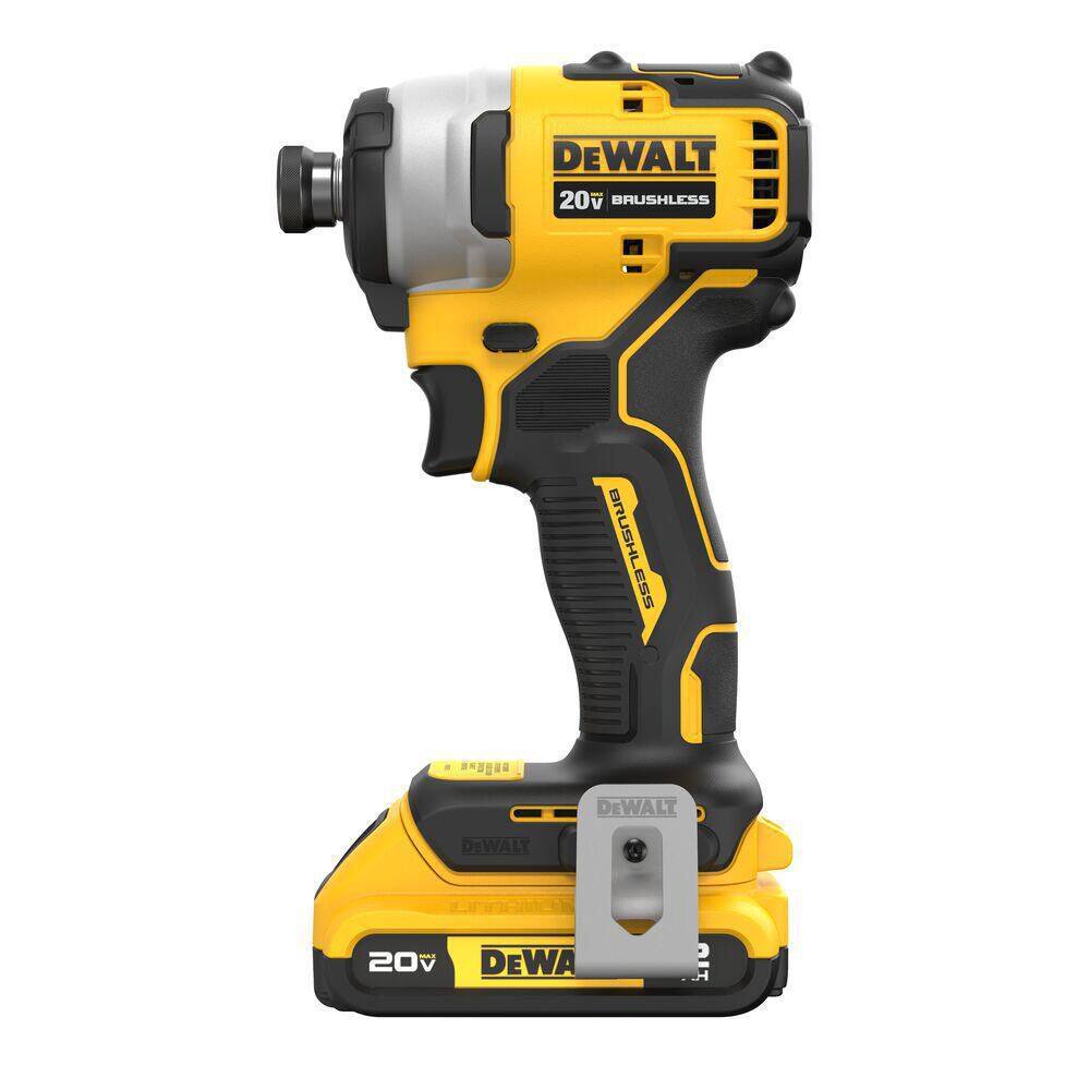 DW ATOMIC 20V Max Lithium-Ion Brushless Cordless Compact 14 in. Impact Driver Kit with 2.0Ah Battery Charger and Bag DCF809D1