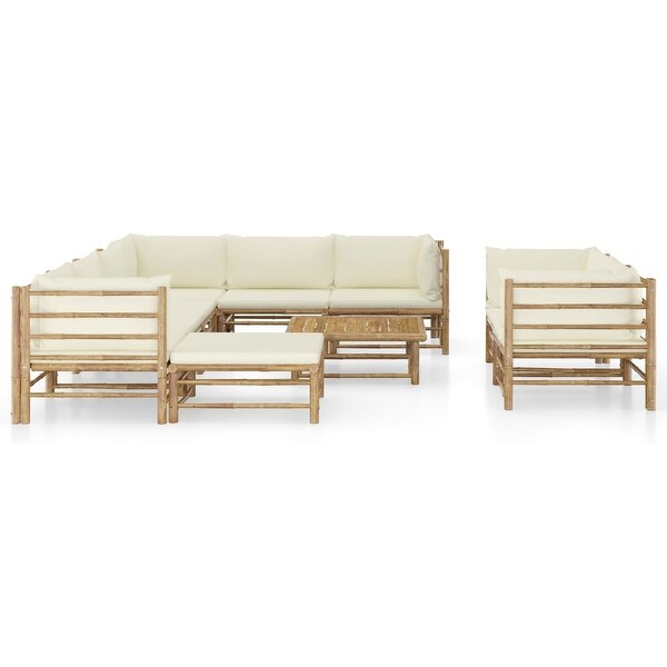 10 Piece Garden Lounge Set with Cream White Cushions Bamboo - Overstock - 35106131