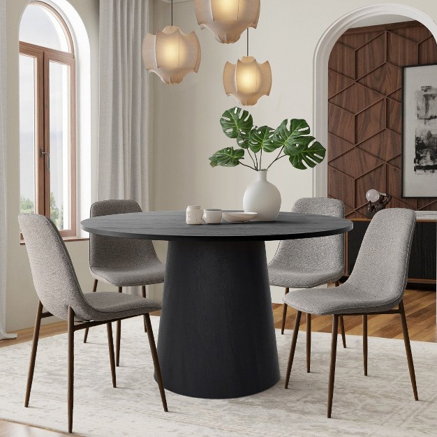 Black Round Dining Table Set For 4 upholstered Armless Dining Chairs With Manufactured Wood Grain Top Modern Round Dining Table Set