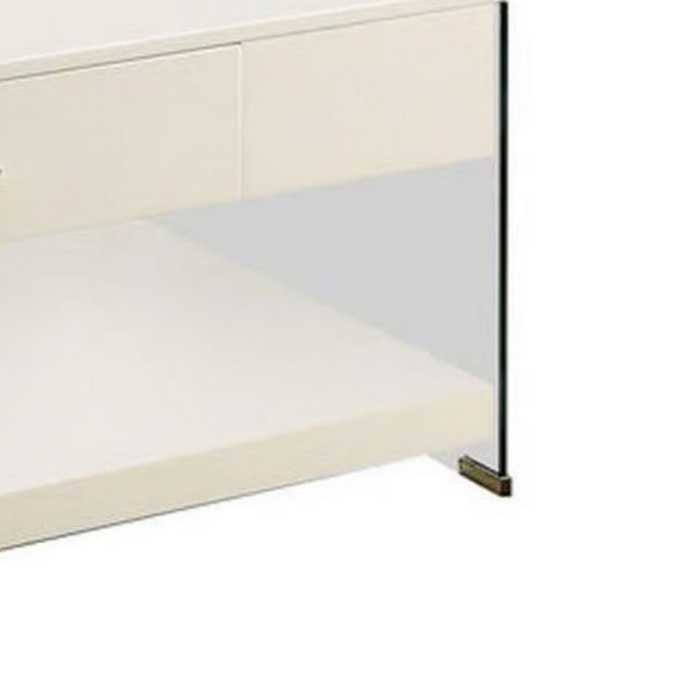 Stub 47 Inch Coffee Table Glossy White Wood Glass Side Panels 1 Drawer   Coffee Tables   by Dot  ampBo  Houzz