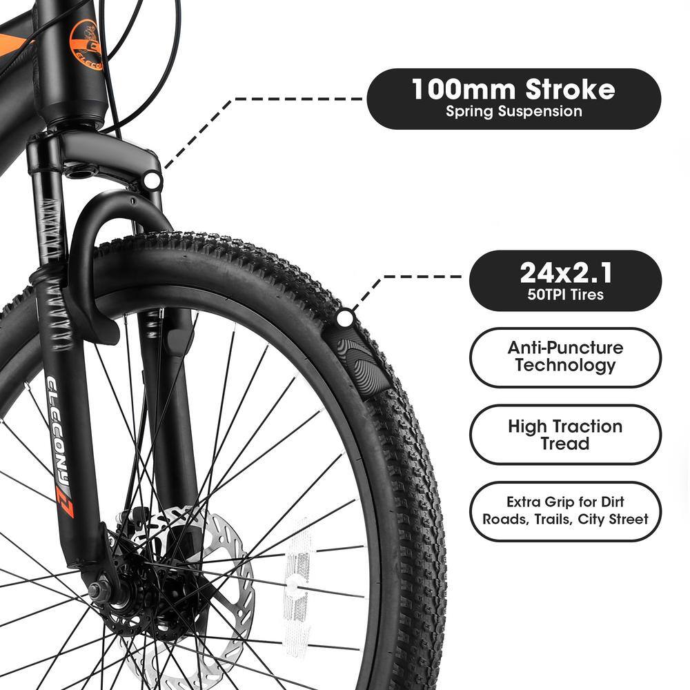 24 in. Mountain Bike Shimano 21 Speed Mountain Bicycle with Mechanical Disc Brakes in Black FY-W110680675