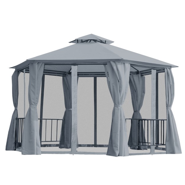 Outsunny 13 x27 X 13 x27 Outdoor Patio Gazebo Canopy Pavilion With Removable Mesh Netting Curtains Double Tiered Roof Uv Protection amp Large Floor Space