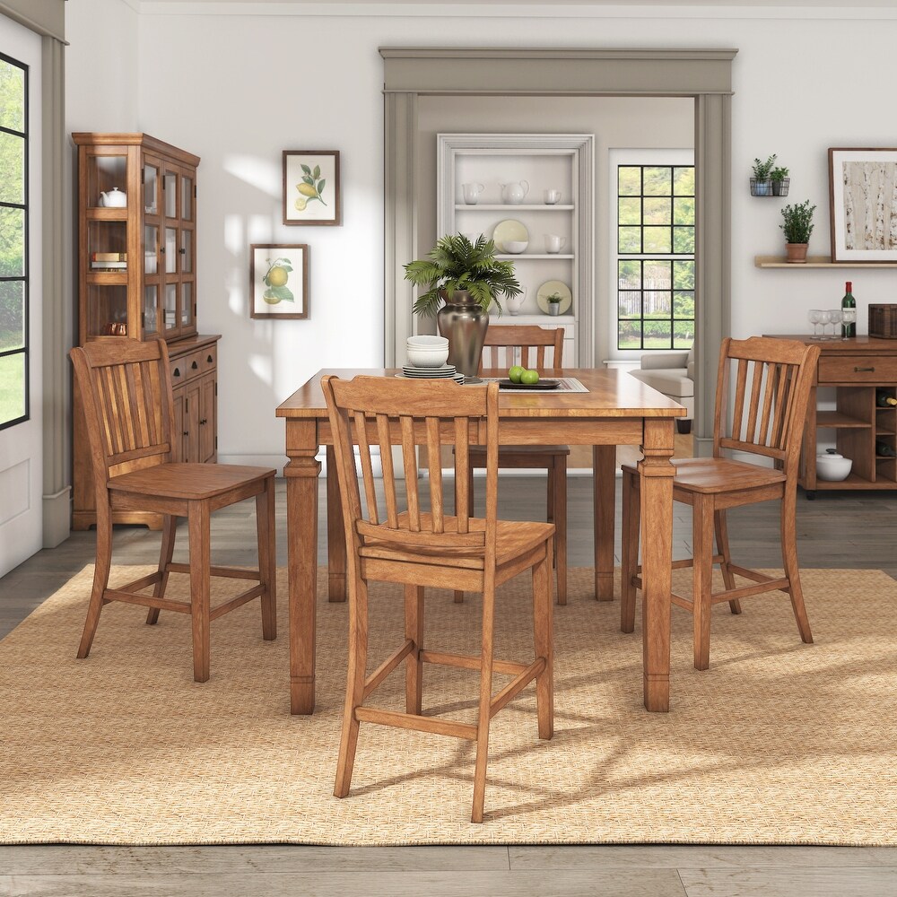 Elena Oak Finish Extendable Counter Height Dining Set with Slat Back Chairs by iNSPIRE Q Classic