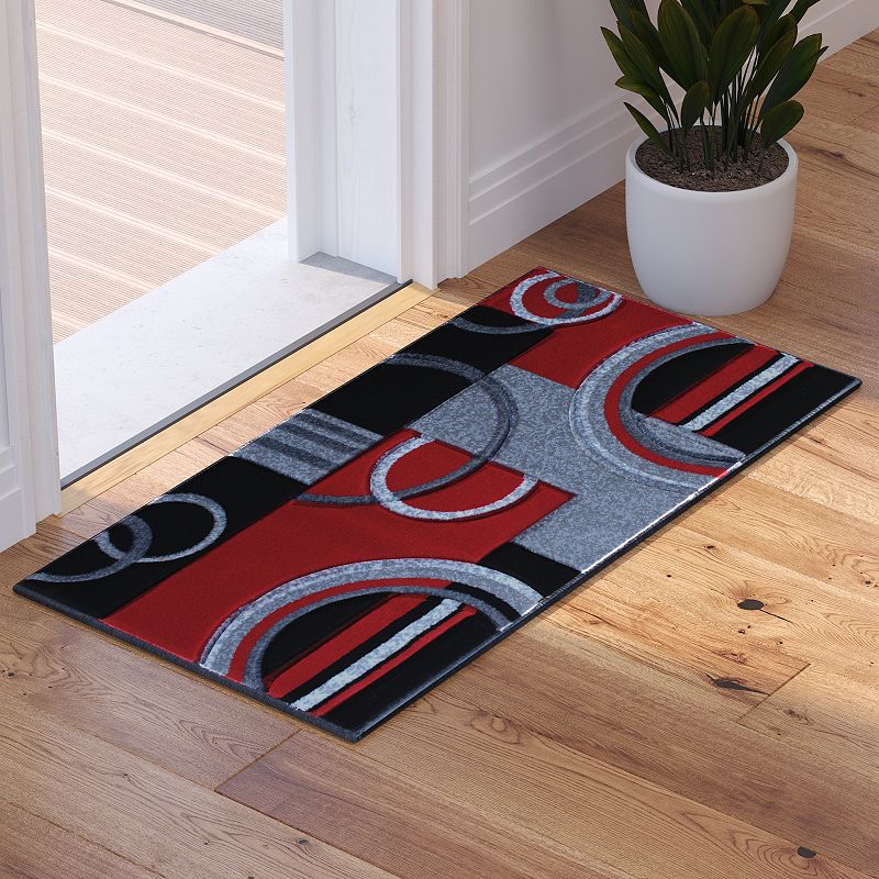 Masada Rugs Masada Rugs Sophia Collection 2'x3' Hand Sculpted Modern Contemporary Area Rug in Red， Gray， White and Black