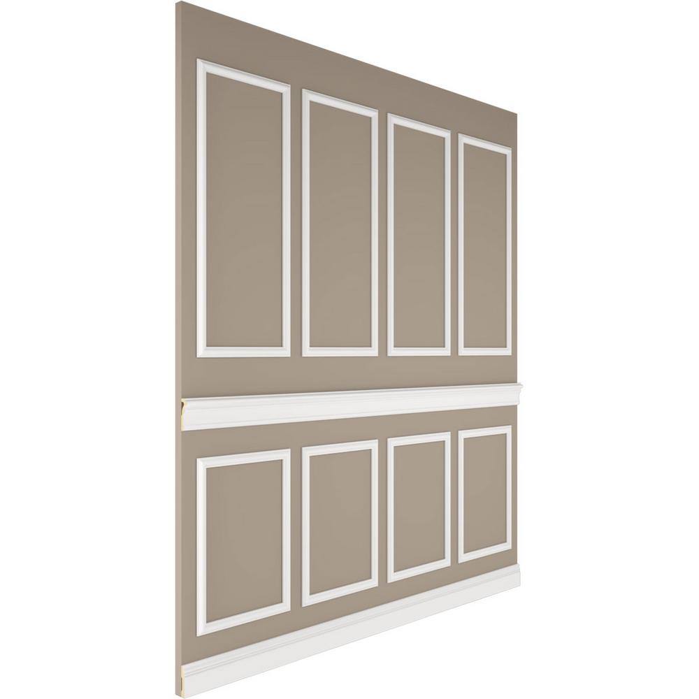 Ekena Millwork 94 12 in. (Adjustable 108 in. to 132 in.) 70 sq. ft. Polyurethane Ashford Square Panel Stacked Wall Wainscot Kit Primed WPKUST052P108