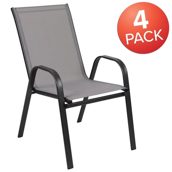 4 Pack Brazos Series Navy Outdoor Stack Chair with Flex Comfort Material and Metal Frame