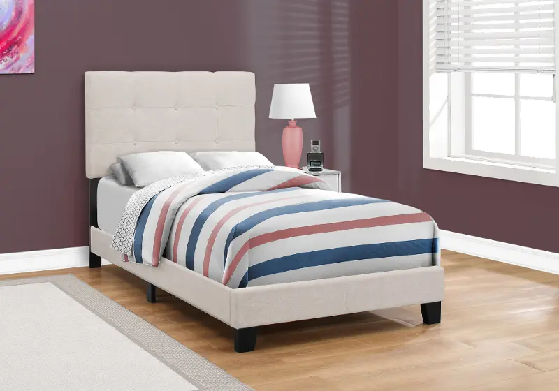 Contemporary Beige Twin Upholstered Bed