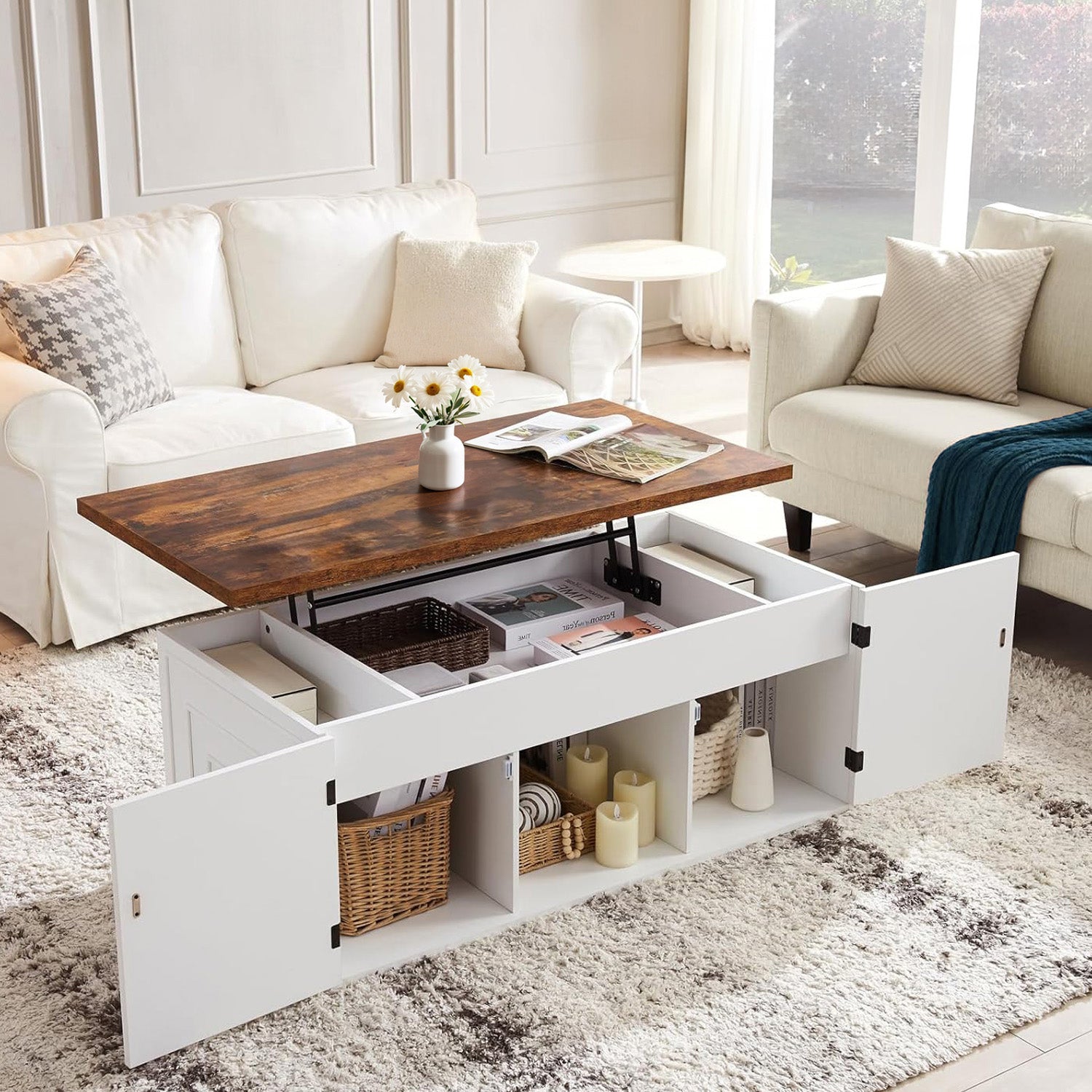 48 inches Farmhouse Lift Top Coffee Table with Hidden Storage