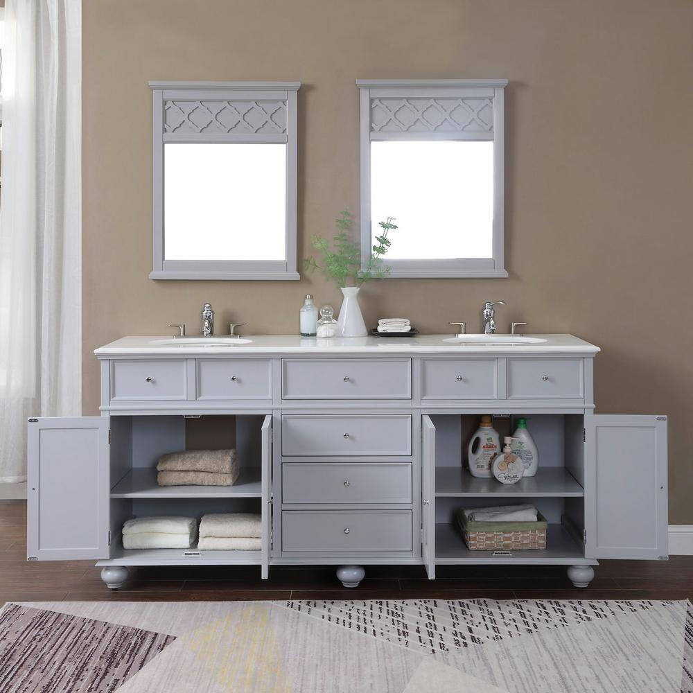 Home Decorators Collection Hampton Harbor 72 in. W x 22 in. D Double Bath Vanity in Dove Grey with Marble Vanity Top in White BF-21712-DG