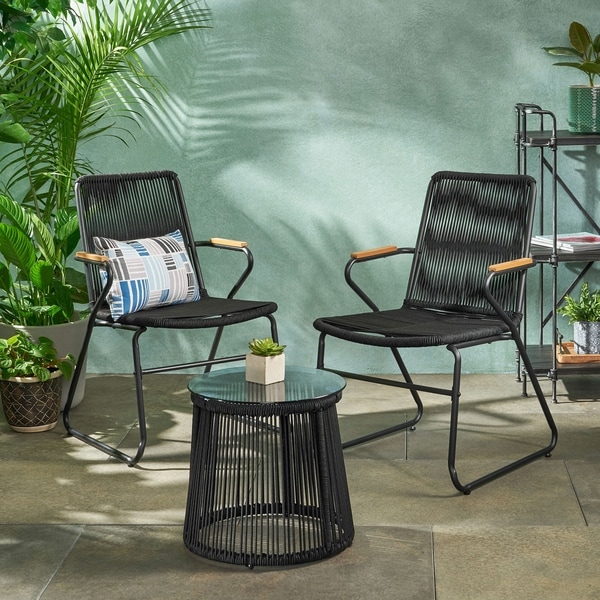 Moonstone Modern Outdoor Rope Weave Chat Set with Side Table by Christopher Knight Home