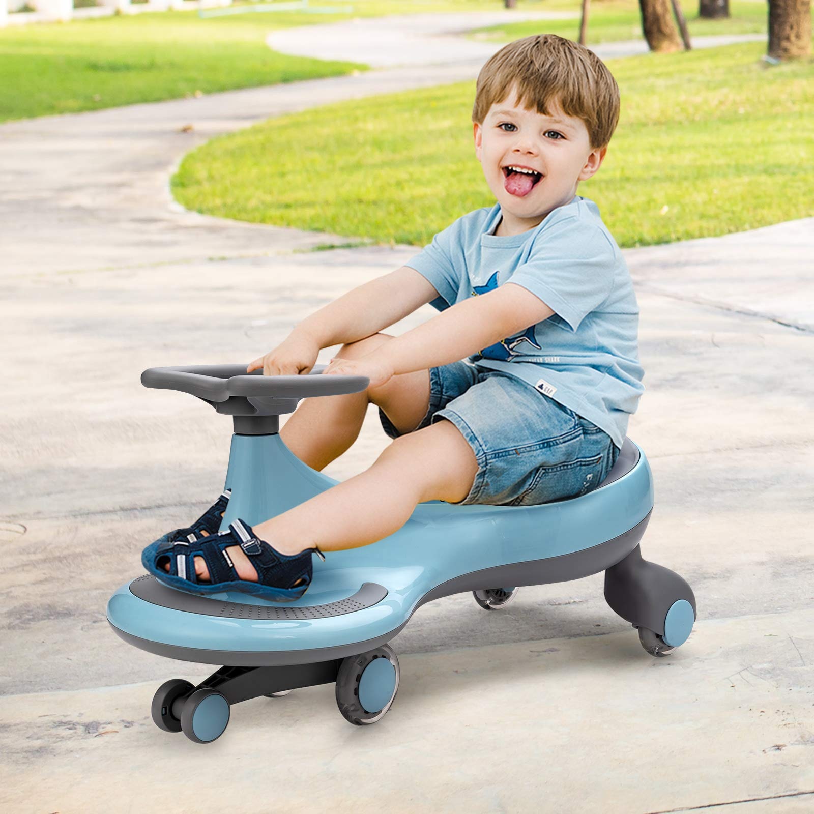 BABY JOY Wiggle Car for Kids, Swing Car with LED Flashing Wheels, Ride-on Toy for Boys Girls 3 Year Old and Up